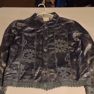 Blue button down shirt with embroidery& sequins size XL